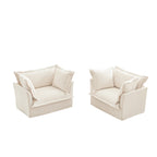 Set of 2 Slipcovered Armchairs,Deep Seat Accent Chair Set for Living Room, Reading Room, Bedroom and Working Spaces,Armchair Sets with Large Soft Pillows,Chenille Fabric,Cream