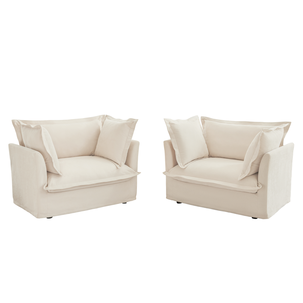 Set of 2 Slipcovered Armchairs,Deep Seat Accent Chair Set for Living Room, Reading Room, Bedroom and Working Spaces,Armchair Sets with Large Soft Pillows,Chenille Fabric,Cream