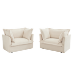 Set of 2 Slipcovered Armchairs,Deep Seat Accent Chair Set for Living Room, Reading Room, Bedroom and Working Spaces,Armchair Sets with Large Soft Pillows,Chenille Fabric,Cream