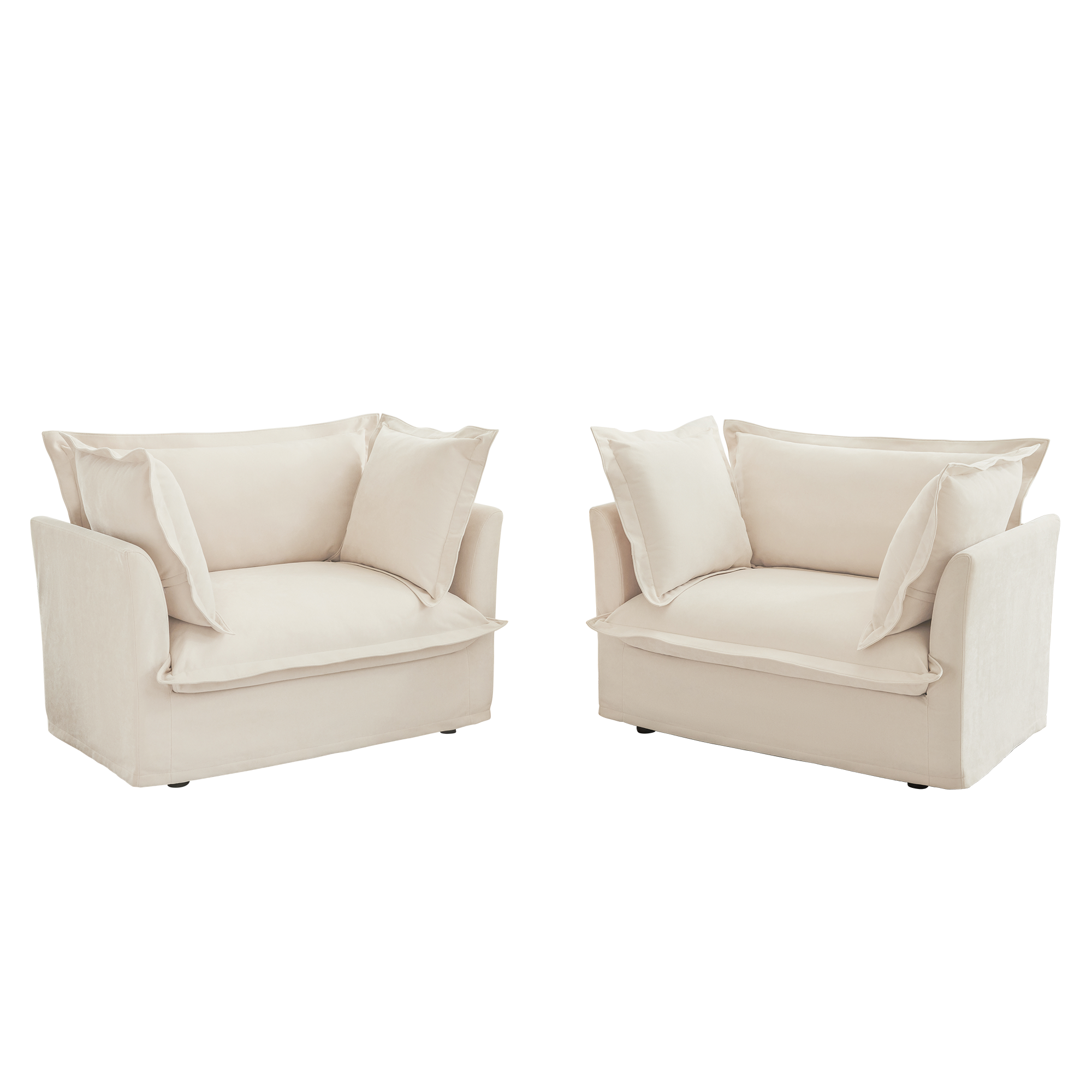 Set of 2 Slipcovered Armchairs,Deep Seat Accent Chair Set for Living Room, Reading Room, Bedroom and Working Spaces,Armchair Sets with Large Soft Pillows,Chenille Fabric,Cream