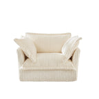 Slip-covered Armchair with 1 Big Back Cushion and 2 Big Toss Pillows, Single Deep Seat Comfy Single Couch Sofa Multiple Large Soft Pillows, Cream Corduroy Fabric