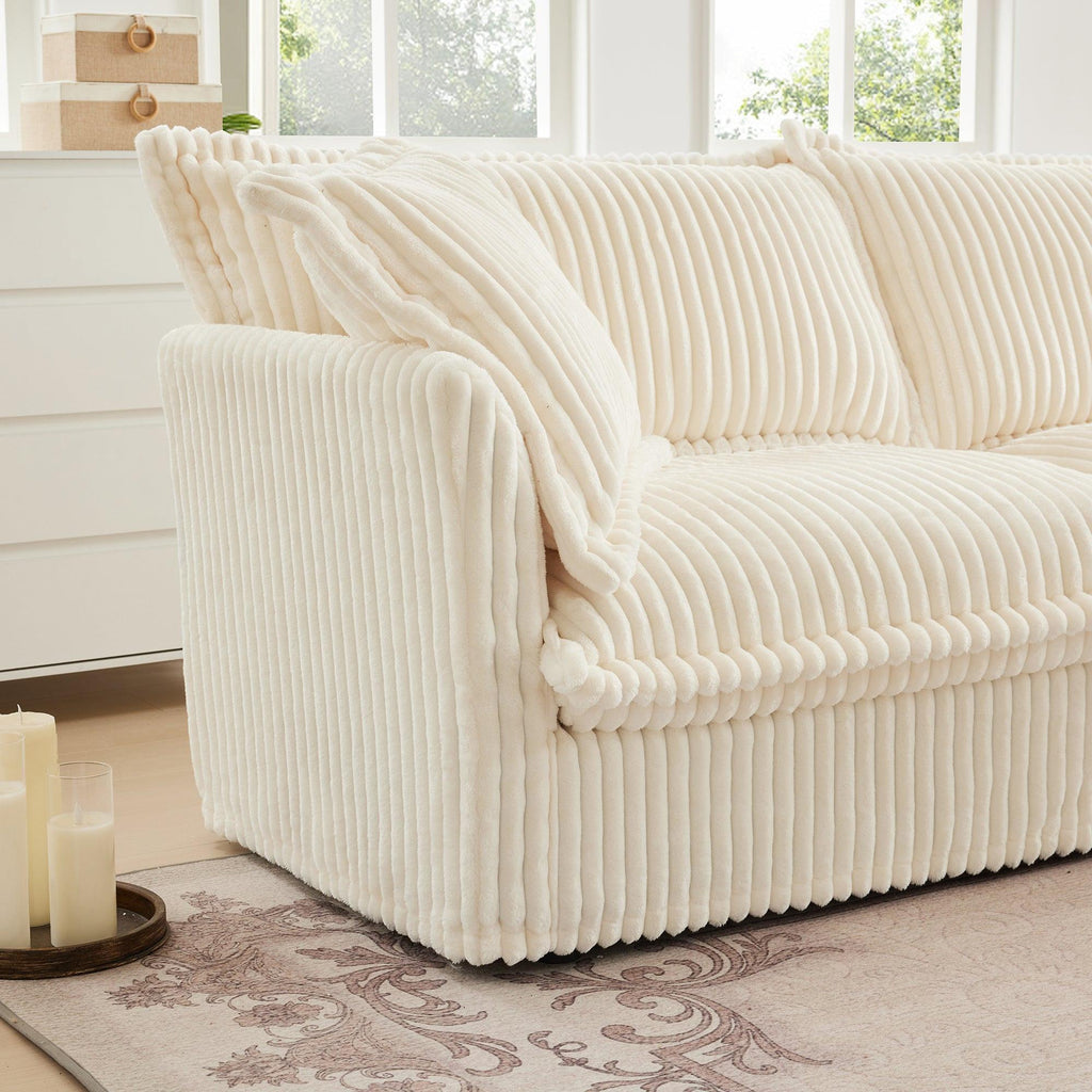Cream Corduroy Koala Ottoman with Luxurious Design.