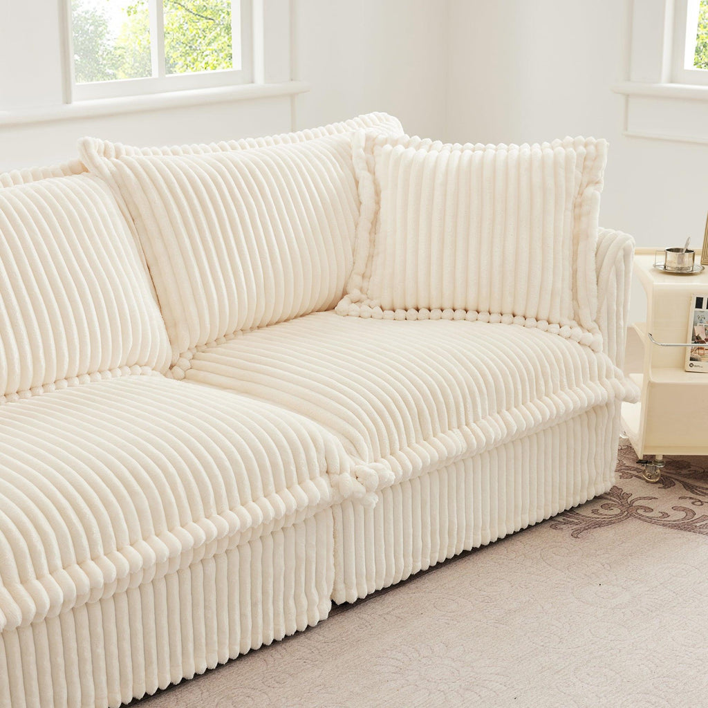 Cream Corduroy Koala Ottoman with Luxurious Design.