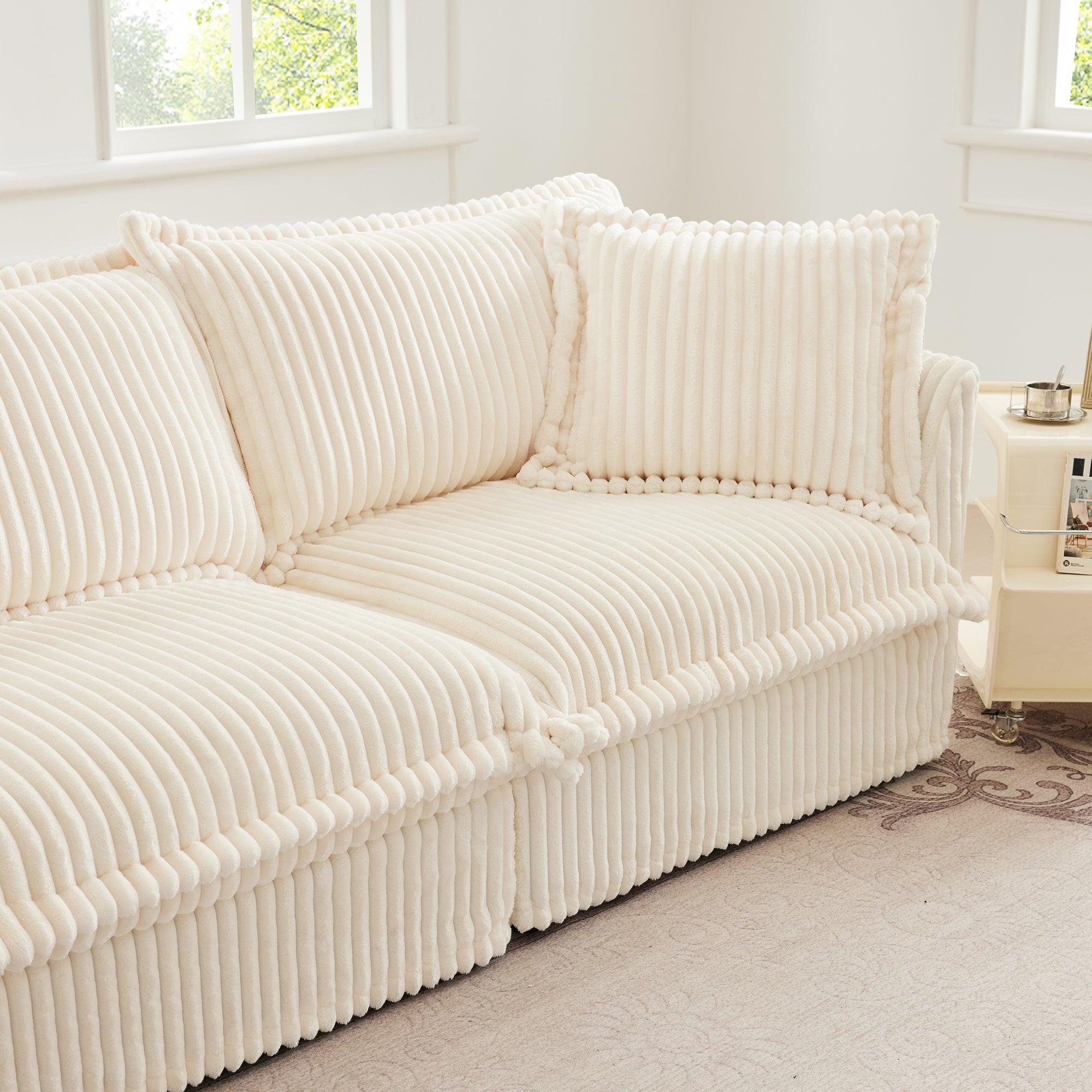 Cream Corduroy Koala Ottoman with Luxurious Design.