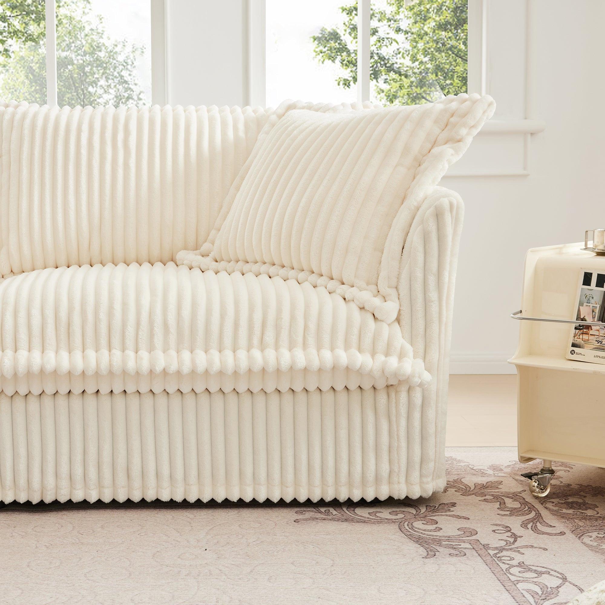 Cream Corduroy Koala Ottoman with Luxurious Design.