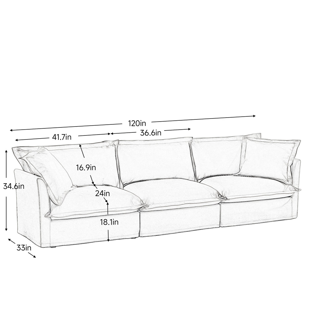 Slipcovered Sofa Couch, Modern 3 Seater Sofa with Suppleness Armrests,Deep Seat Sofa with Soft Multiple Big Pillows, Comfy Couch for Living Room, Apartment,Cream Corduroy Fabric