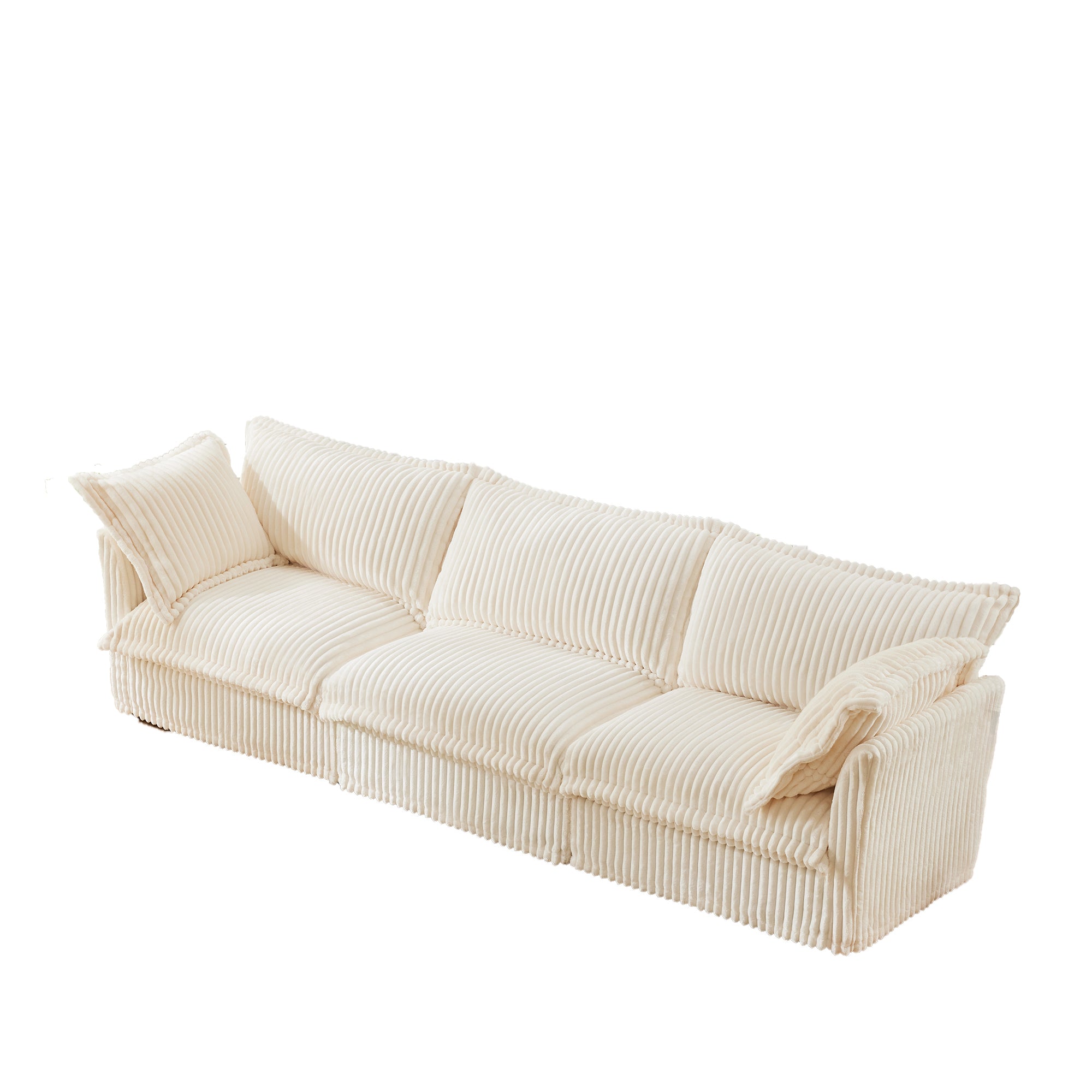 Slipcovered Sofa Couch, Modern 3 Seater Sofa with Suppleness Armrests,Deep Seat Sofa with Soft Multiple Big Pillows, Comfy Couch for Living Room, Apartment,Cream Corduroy Fabric