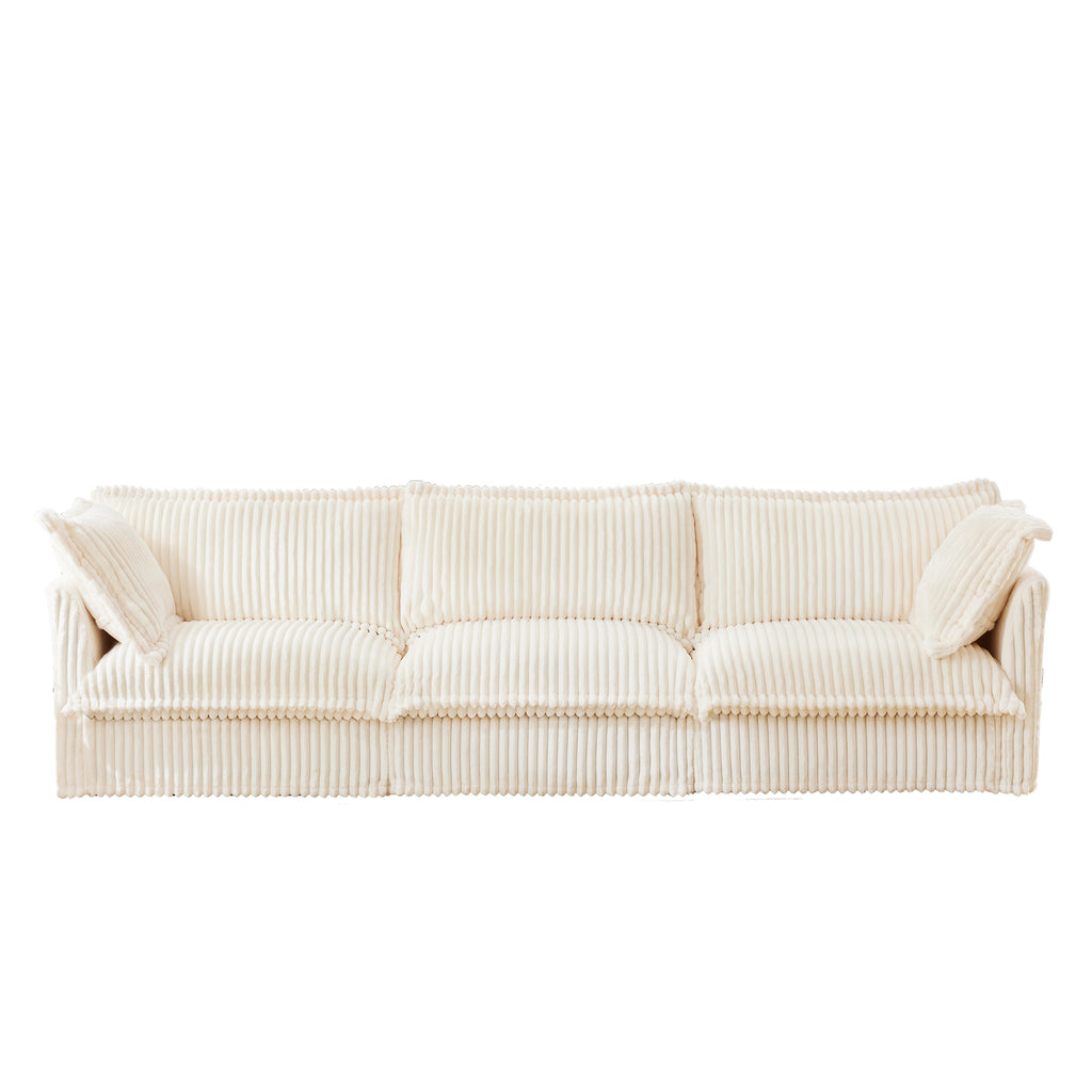 Slipcovered Sofa Couch, Modern 3 Seater Sofa with Suppleness Armrests,Deep Seat Sofa with Soft Multiple Big Pillows, Comfy Couch for Living Room, Apartment,Cream Corduroy Fabric