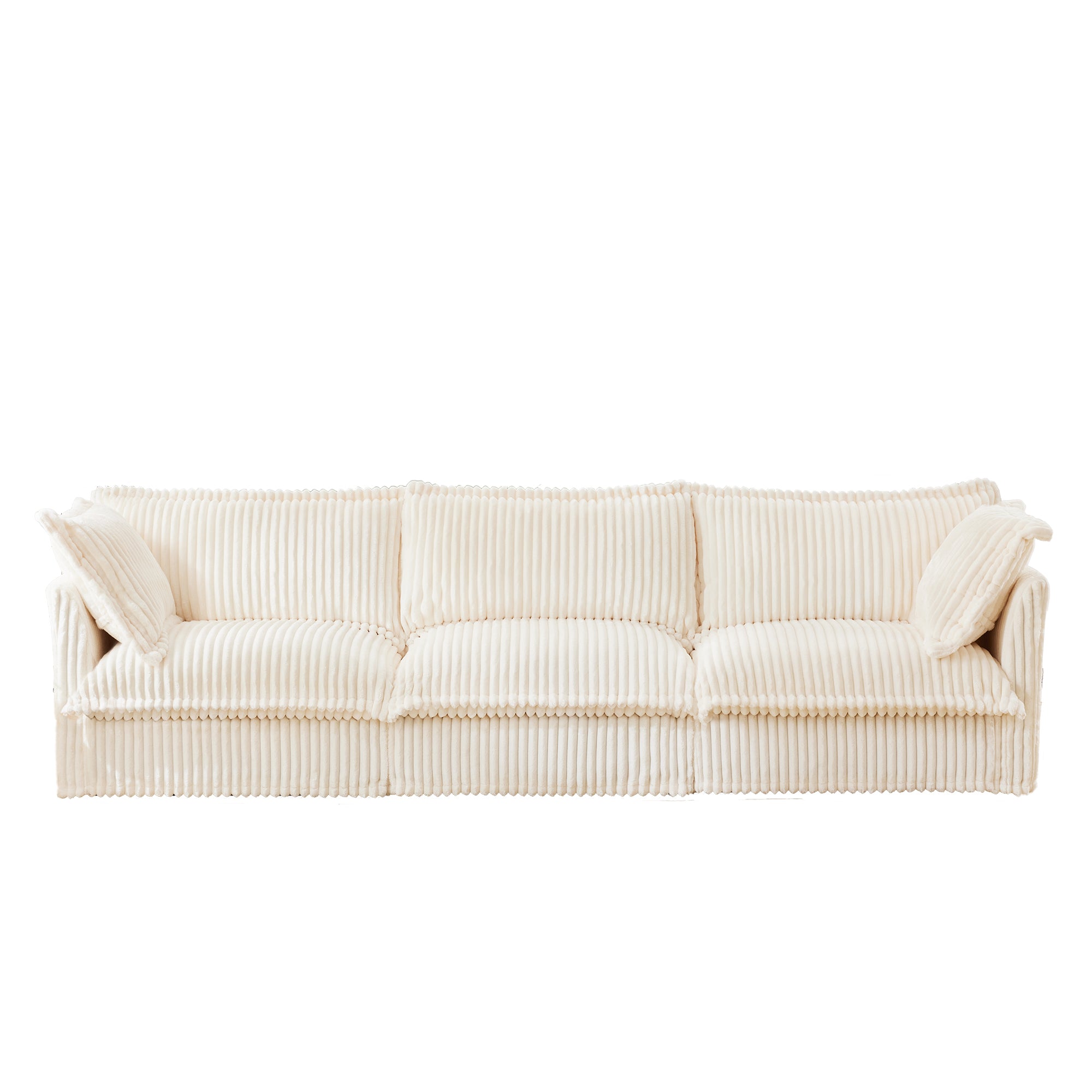 Slipcovered Sofa Couch, Modern 3 Seater Sofa with Suppleness Armrests,Deep Seat Sofa with Soft Multiple Big Pillows, Comfy Couch for Living Room, Apartment,Cream Corduroy Fabric