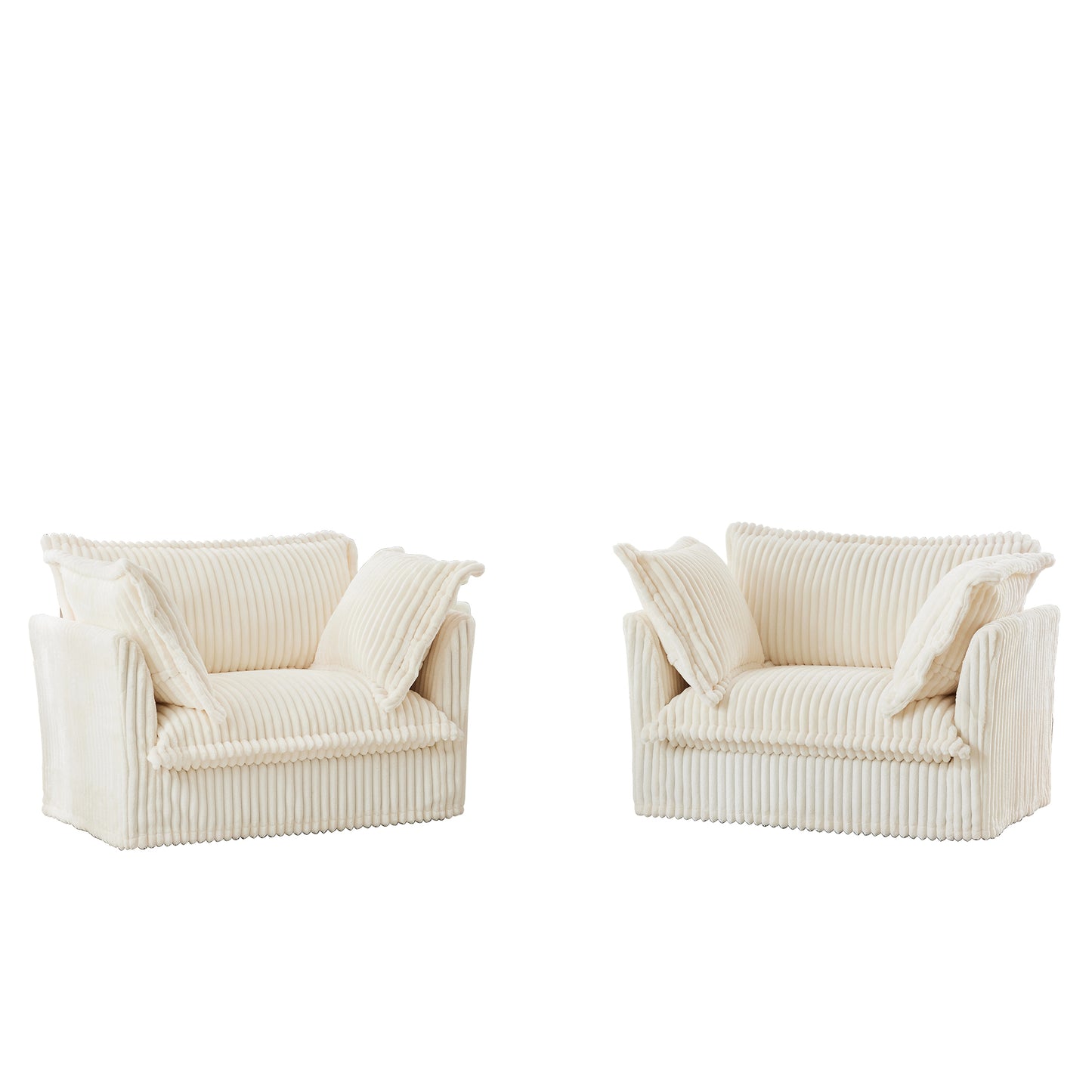 Set of 2 Slipcovered Armchairs,Deep Seat Accent Chair Set for Living Room, Reading Room, Bedroom and Working Spaces,Armchair Sets with Large Soft Pillows,Cream Corduroy Fabric