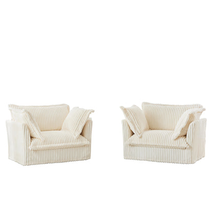 Set of 2 Slipcovered Armchairs,Deep Seat Accent Chair Set for Living Room, Reading Room, Bedroom and Working Spaces,Armchair Sets with Large Soft Pillows,Cream Corduroy Fabric