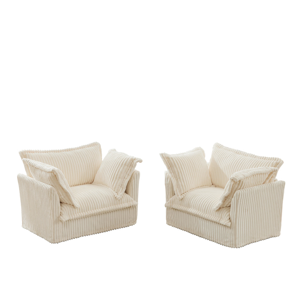 Set of 2 Slipcovered Armchairs,Deep Seat Accent Chair Set for Living Room, Reading Room, Bedroom and Working Spaces,Armchair Sets with Large Soft Pillows,Cream Corduroy Fabric