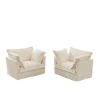Set of 2 Slipcovered Armchairs,Deep Seat Accent Chair Set for Living Room, Reading Room, Bedroom and Working Spaces,Armchair Sets with Large Soft Pillows,Cream Corduroy Fabric