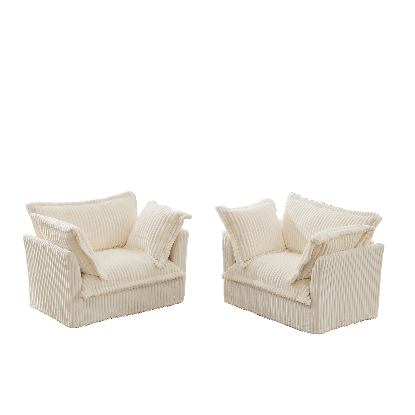 Set of 2 Slipcovered Armchairs,Deep Seat Accent Chair Set for Living Room, Reading Room, Bedroom and Working Spaces,Armchair Sets with Large Soft Pillows,Cream Corduroy Fabric