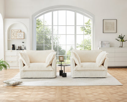 Set of 2 Slipcovered Armchairs,Deep Seat Accent Chair Set for Living Room, Reading Room, Bedroom and Working Spaces,Armchair Sets with Large Soft Pillows,Cream Corduroy Fabric