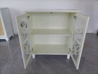 Modern Retro Sideboard Buffet Storage Cabinet with Adjustable Shelves and Tempered Glass Doors in Cream Color