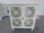Modern Retro Sideboard Buffet Storage Cabinet with Adjustable Shelves and Tempered Glass Doors in Cream Color