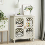Modern Retro Sideboard Buffet Storage Cabinet with Adjustable Shelves and Tempered Glass Doors in Cream Color