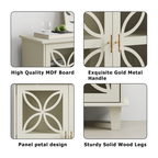 Modern Retro Sideboard Buffet Storage Cabinet with Adjustable Shelves and Tempered Glass Doors in Cream Color