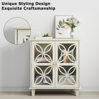 Modern Retro Sideboard Buffet Storage Cabinet with Adjustable Shelves and Tempered Glass Doors in Cream Color