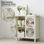 Modern Retro Sideboard Buffet Storage Cabinet with Adjustable Shelves and Tempered Glass Doors in Cream Color