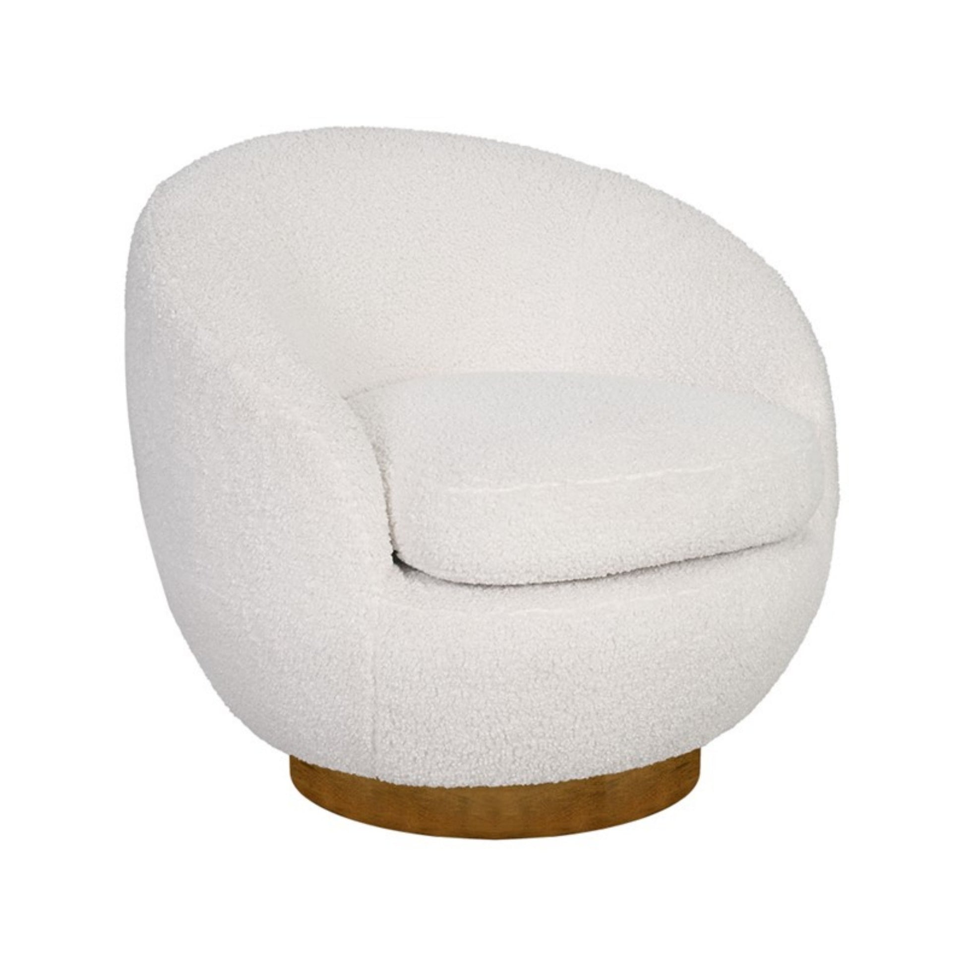 Shearling Sherpa Swivel Chair with Wood Base Cream Fabric and Solid Wood Construction Accent Chair