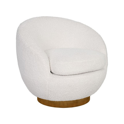 Shearling Sherpa Swivel Chair with Wood Base Cream Fabric and Solid Wood Construction Accent Chair