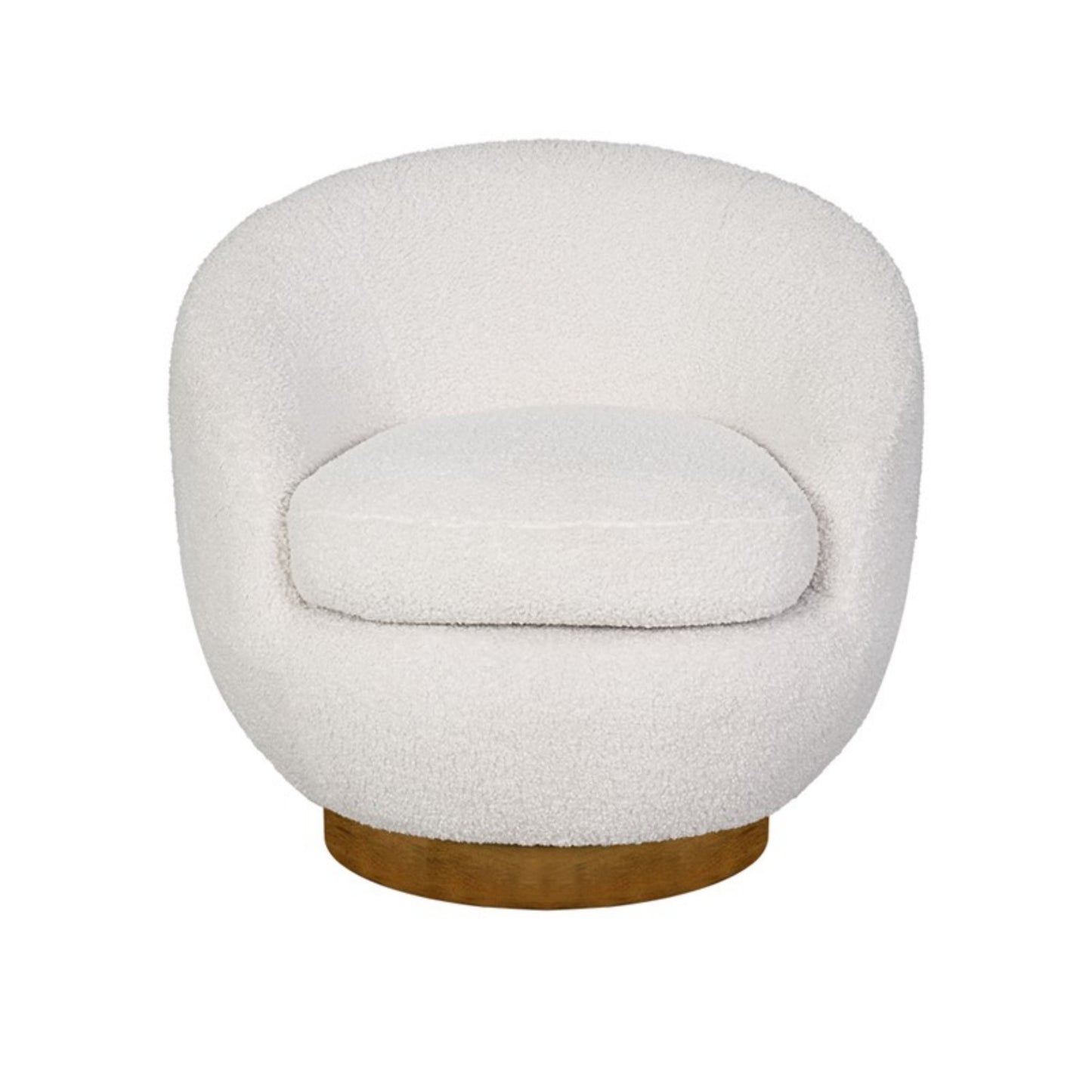 Shearling Sherpa Swivel Chair with Wood Base Cream Fabric and Solid Wood Construction Accent Chair