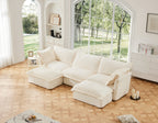 Slipcovered U Shape Sectional Deep Seat Sofa Couch, 3 Seater Sofa with French Edges Design Multiple Big Pillows, Modular Deep Seat Sectional Sofa Comfy Cloud Couch for Living Room, Apartment, Cream