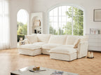 Slipcovered U Shape Sectional Deep Seat Sofa Couch, 3 Seater Sofa with French Edges Design Multiple Big Pillows, Modular Deep Seat Sectional Sofa Comfy Cloud Couch for Living Room, Apartment, Cream