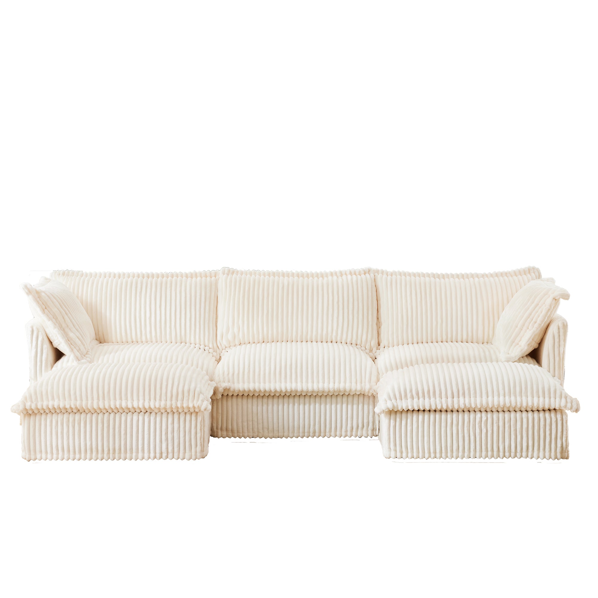 Slipcovered U Shape Sectional Deep Seat Sofa Couch, 3 Seater Sofa with French Edges Design Multiple Big Pillows, Modular Deep Seat Sectional Sofa Comfy Cloud Couch for Living Room, Apartment, Cream