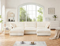 Slipcovered U Shape Sectional Deep Seat Sofa Couch, 3 Seater Sofa with French Edges Design Multiple Big Pillows, Modular Deep Seat Sectional Sofa Comfy Cloud Couch for Living Room, Apartment, Cream