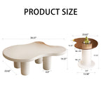 Cream White Modern Nesting Coffee Tables Set of 2, 2 in 1 Irregular Coffee Table with Glass Top End Table for Living Room Easy to Assemble