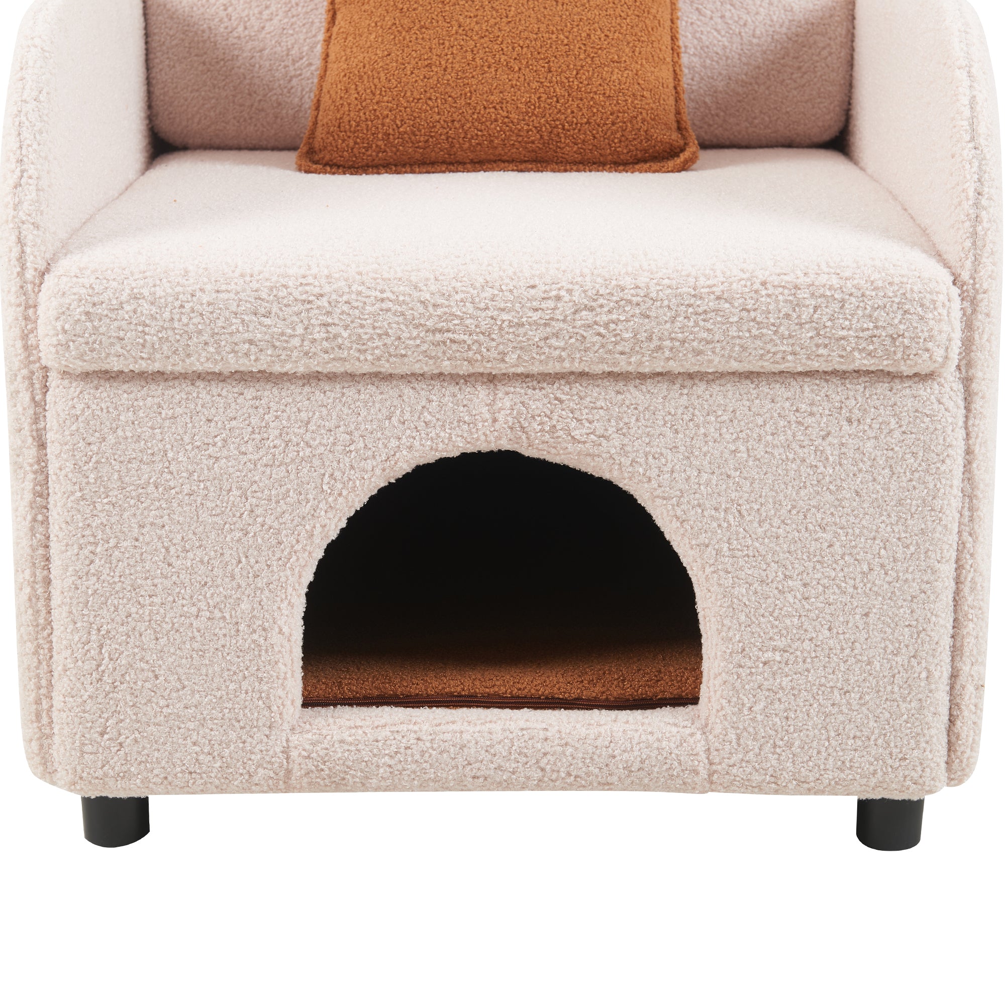 Furniture Style 2 in 1 Pet Friendly Fluffy Fabric Sherpa Upholstered Leisure Armchair with Lumbar Pillow for Living Room Bedroom Home and Office, Cream White