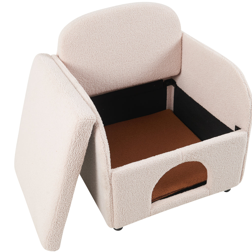Furniture Style 2 in 1 Pet Friendly Fluffy Fabric Sherpa Upholstered Leisure Armchair with Lumbar Pillow for Living Room Bedroom Home and Office, Cream White