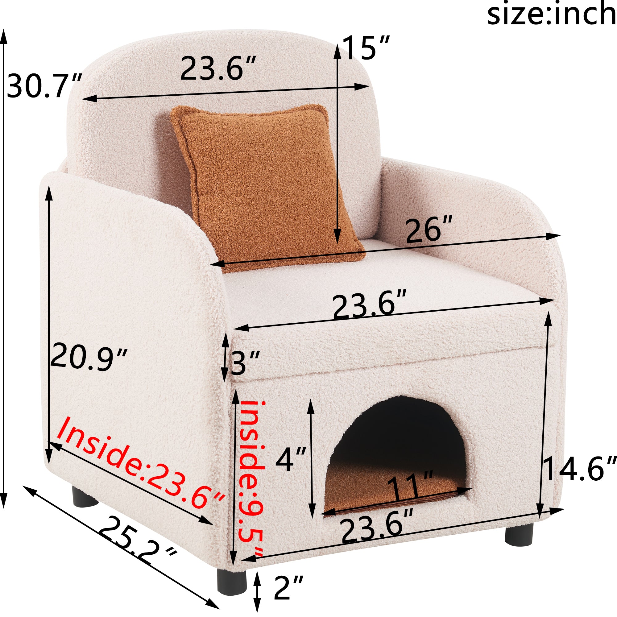 Furniture Style 2 in 1 Pet Friendly Fluffy Fabric Sherpa Upholstered Leisure Armchair with Lumbar Pillow for Living Room Bedroom Home and Office, Cream White