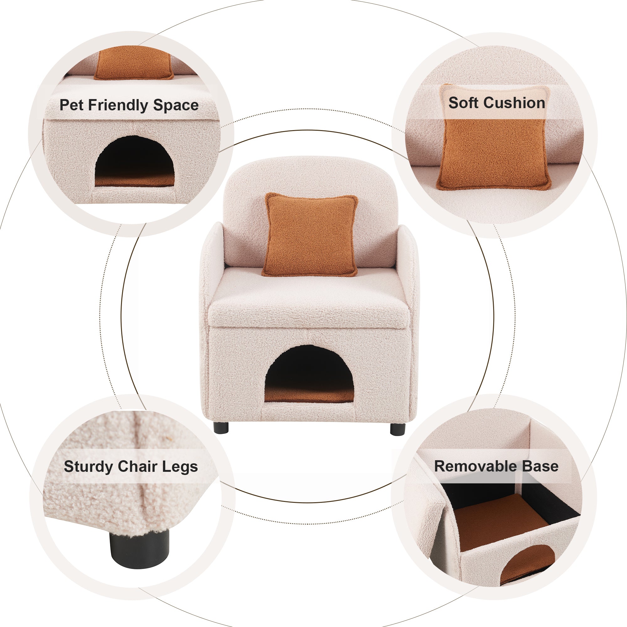 Furniture Style 2 in 1 Pet Friendly Fluffy Fabric Sherpa Upholstered Leisure Armchair with Lumbar Pillow for Living Room Bedroom Home and Office, Cream White