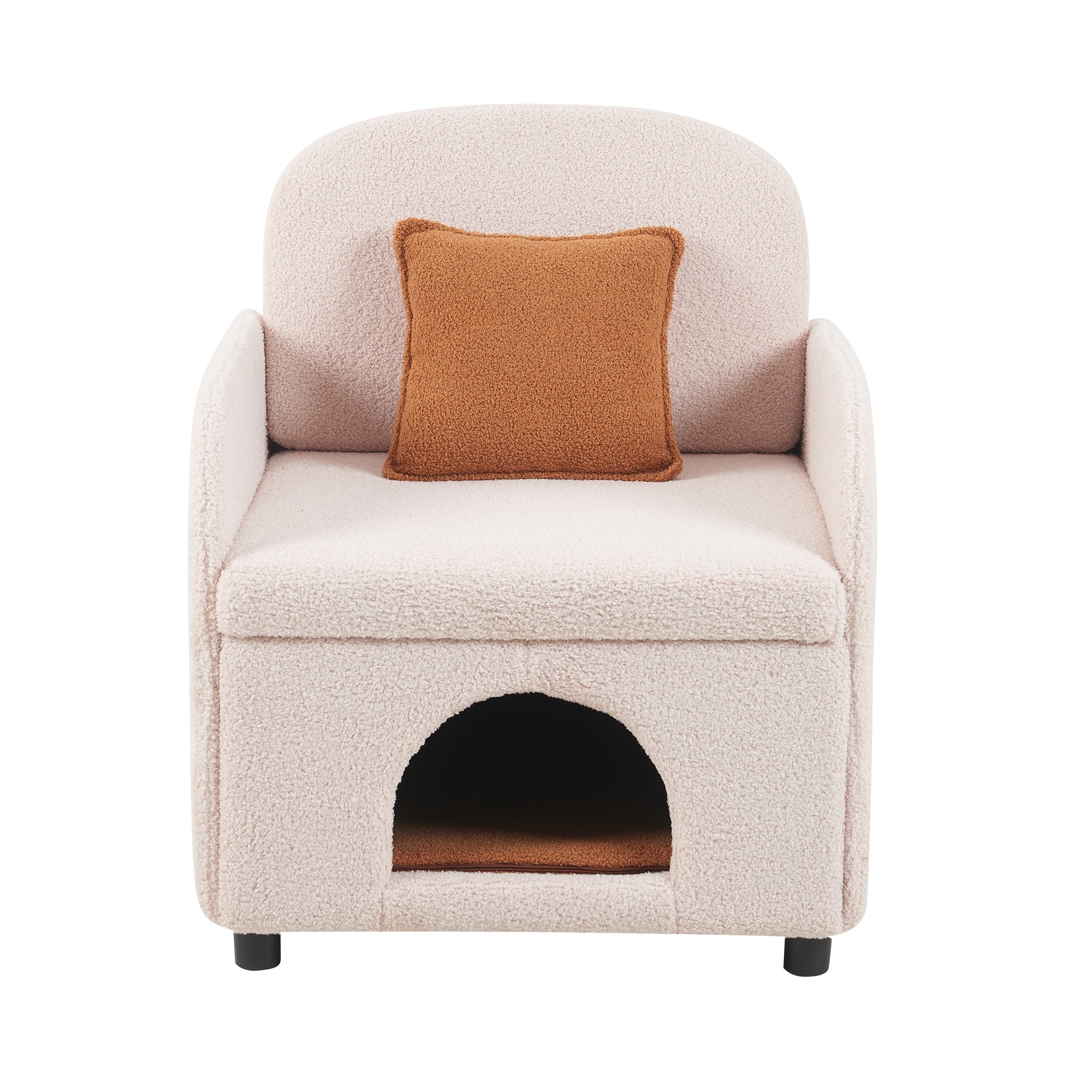 Furniture Style 2 in 1 Pet Friendly Fluffy Fabric Sherpa Upholstered Leisure Armchair with Lumbar Pillow for Living Room Bedroom Home and Office, Cream White