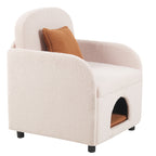 Furniture Style 2 in 1 Pet Friendly Fluffy Fabric Sherpa Upholstered Leisure Armchair with Lumbar Pillow for Living Room Bedroom Home and Office, Cream White