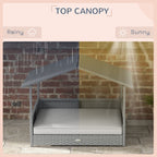 PawHut Wicker Dog House Outdoor with Canopy, Rattan Dog Bed with Water-resistant Cushion, for Small and Medium Dogs, Cream White