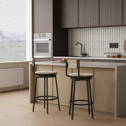 Creamy White Bar Stools Swivel Counter Chairs with Metal Frame Set of 2 Hand Woven Paper Rope Dining Barstools for Kitchen Counter (Creamy White)