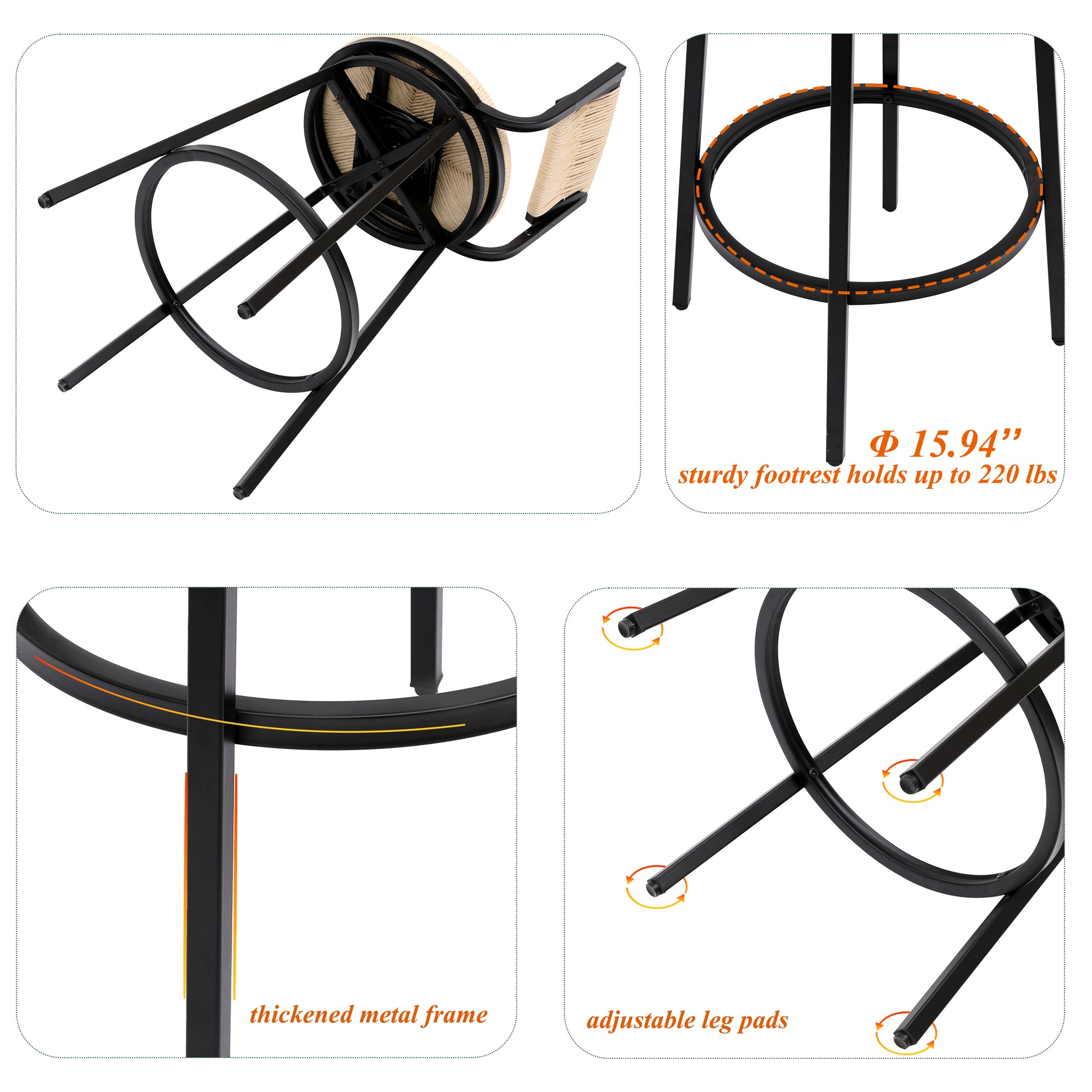 Creamy White Bar Stools Swivel Counter Chairs with Metal Frame Set of 2 Hand Woven Paper Rope Dining Barstools for Kitchen Counter (Creamy White) - Groovy Boardz