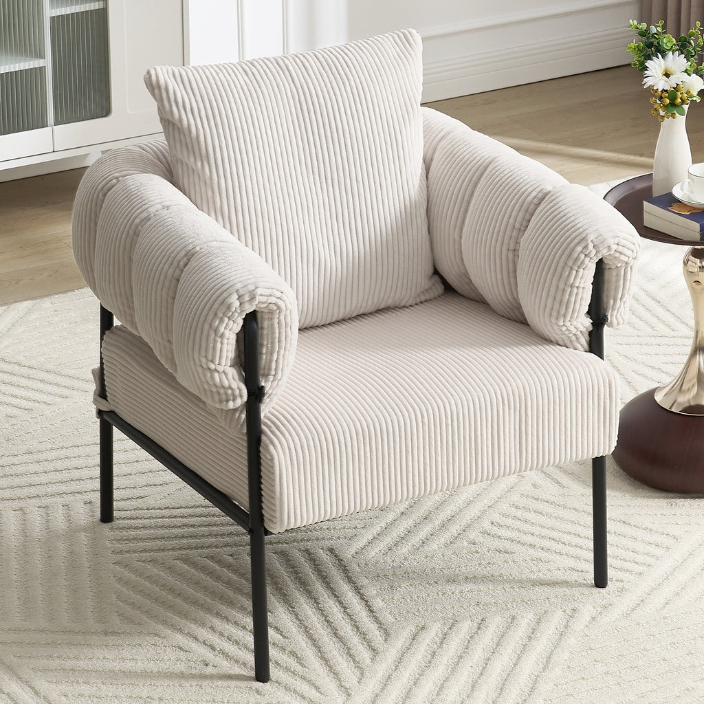 TS Modern decorative chair, living room side chair with gold metal legs, no wheels, suitable for dressing area, reception room, office,Teddy fleece upholstered metal foot sofa 1PC Creamy White Accent Chair