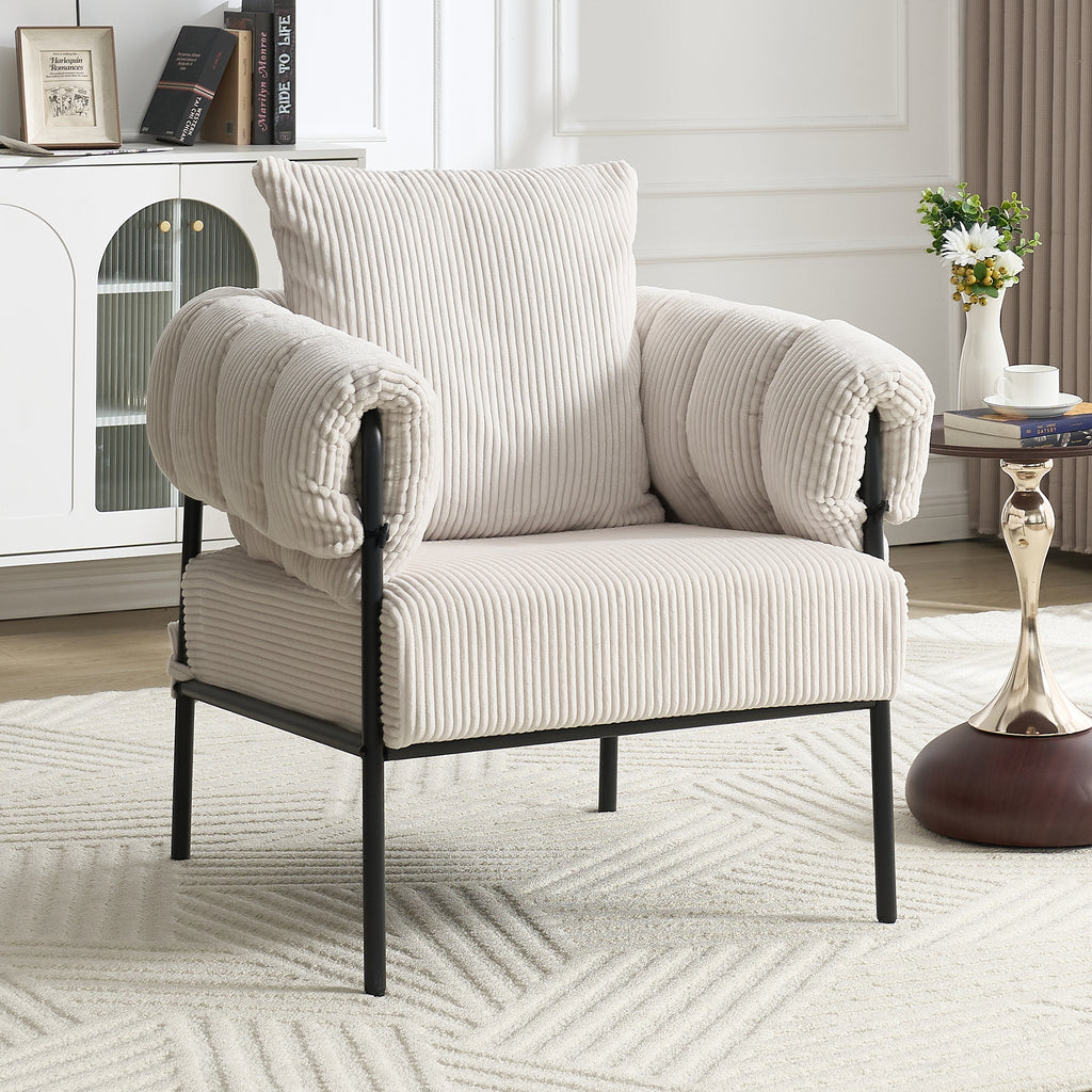 TS Modern decorative chair, living room side chair with gold metal legs, no wheels, suitable for dressing area, reception room, office,Teddy fleece upholstered metal foot sofa 1PC Creamy White Accent Chair