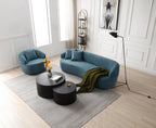 360° Swivel Mid Century Modern Curved Sofa, 1-Seat Cloud couch Boucle sofa Fabric Couch, Blue