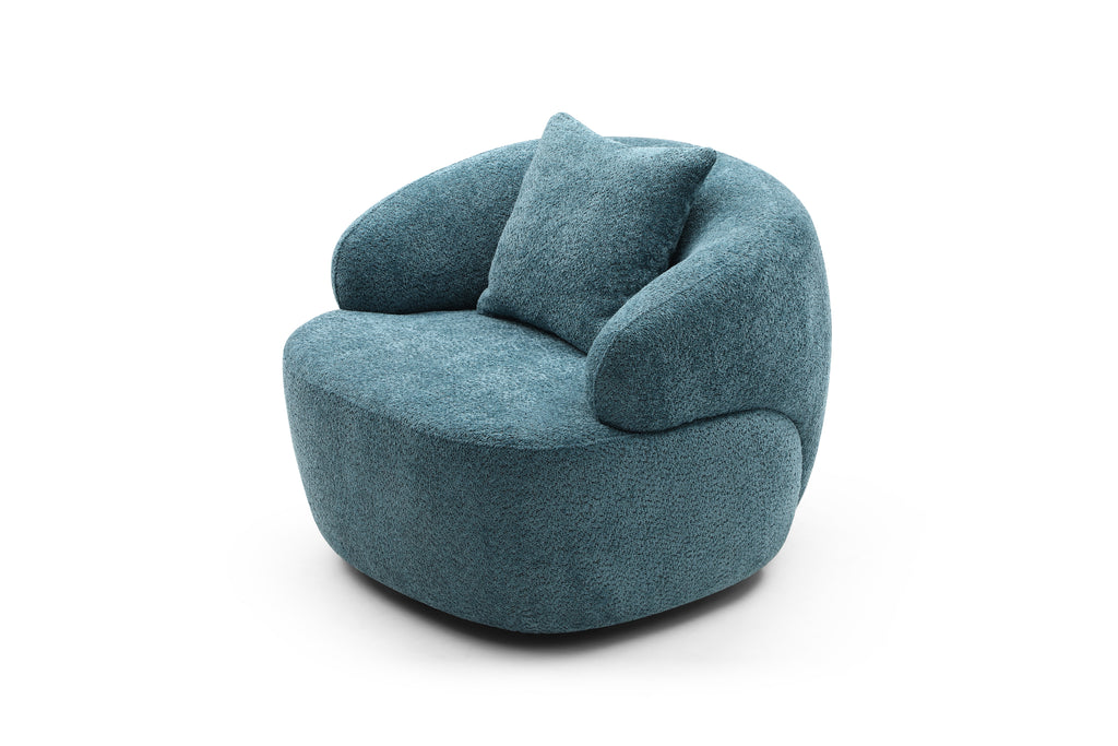 360° Swivel Mid Century Modern Curved Sofa, 1-Seat Cloud couch Boucle sofa Fabric Couch, Blue