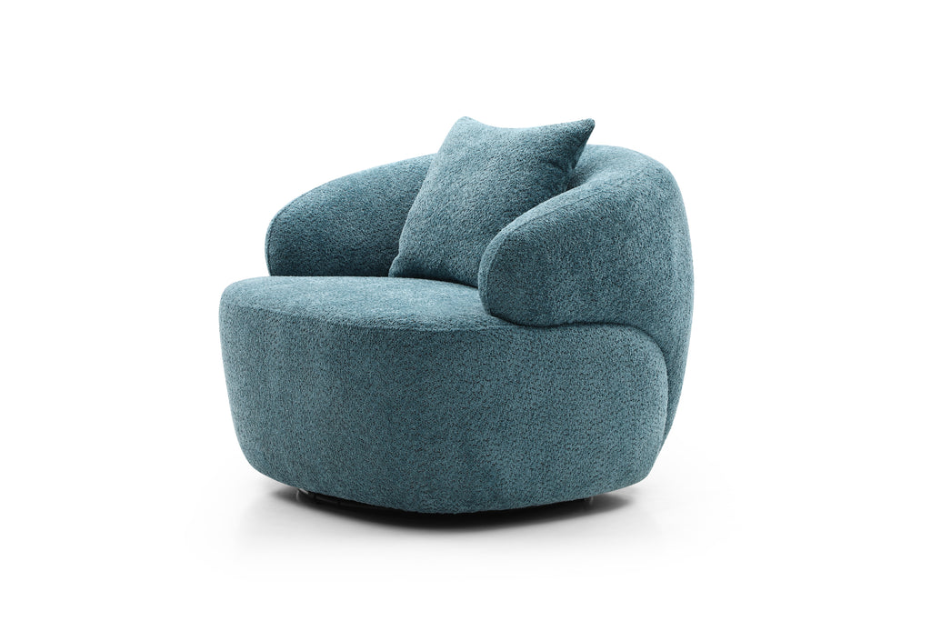 360° Swivel Mid Century Modern Curved Sofa, 1-Seat Cloud couch Boucle sofa Fabric Couch, Blue