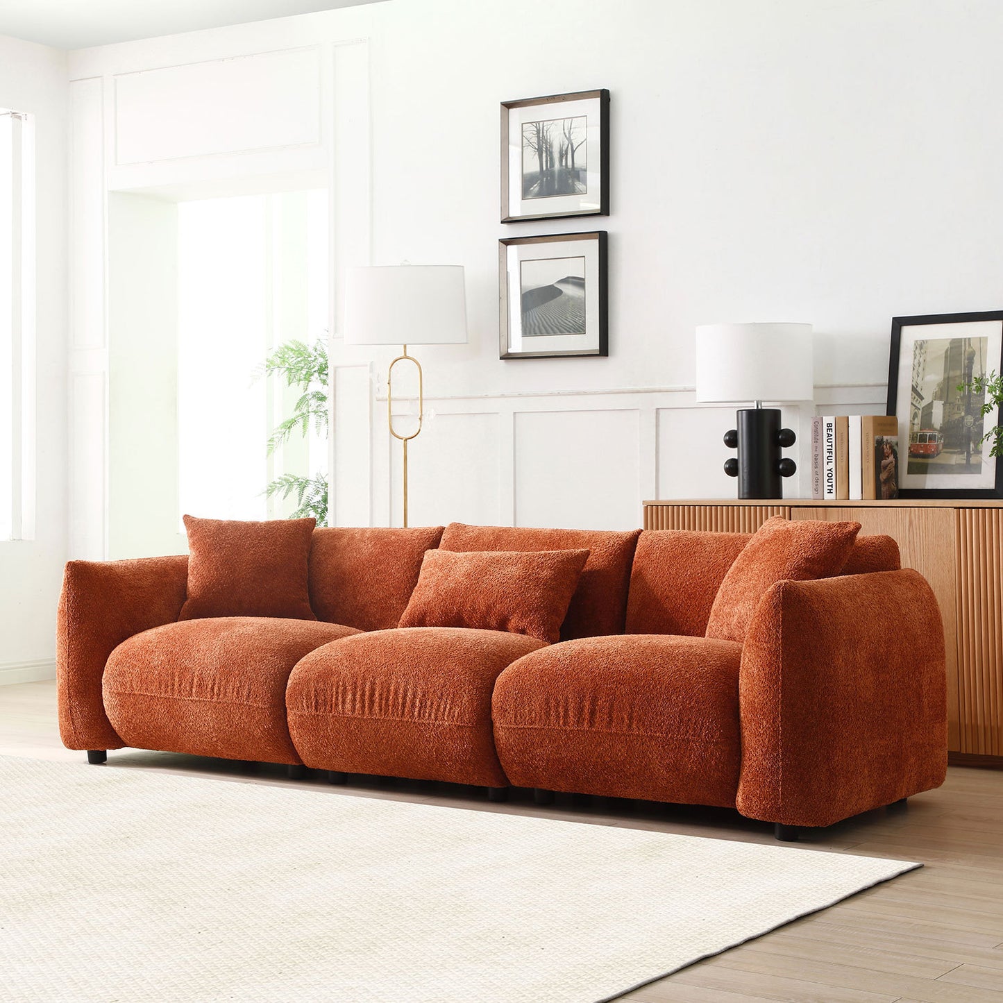 Burnt Orange Mid-Century Modern 3-Seater Sofa