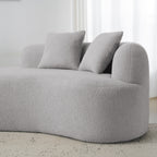 Curved Four Seater Grey Full Compression Sponge Sofa, Teddy Velvet Fabric, No-Assembly Compact Sofa for Small Spaces & Apartments