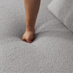 Curved Four Seater Grey Full Compression Sponge Sofa, Teddy Velvet Fabric, No-Assembly Compact Sofa for Small Spaces & Apartments